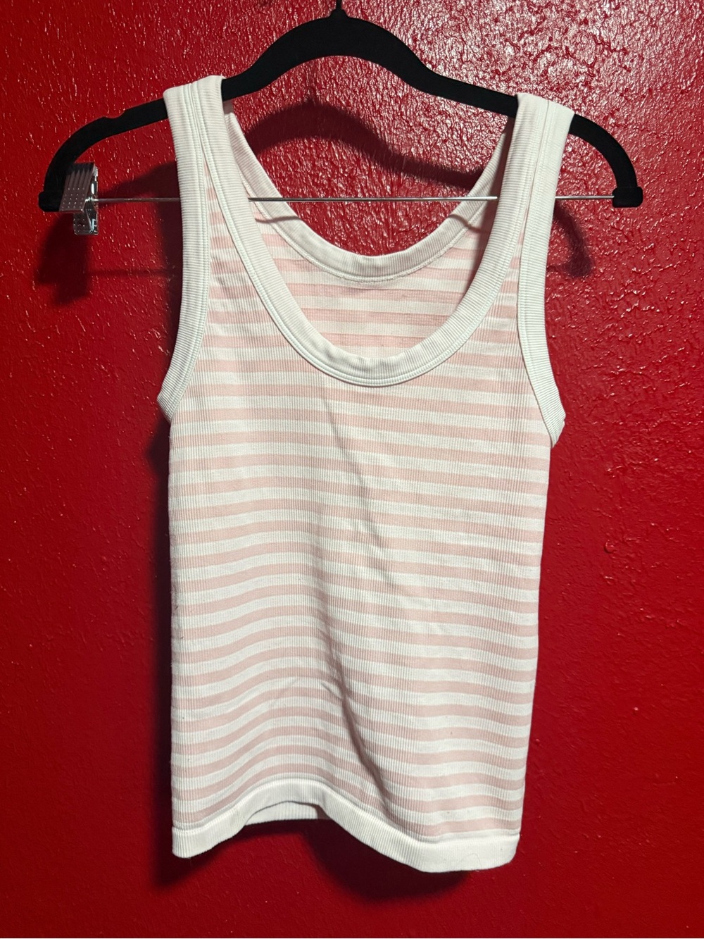 174. Preloved Nikibiki Pink and White Striped Ribbed Tank